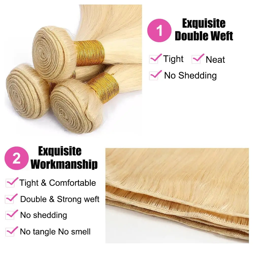 613 Bundles Human Hair 30 Inch Straight Blonde Bundles Human Hair 100% Brazilian Virgin Raw Hair Quick Weave Bundles Blonde Hair