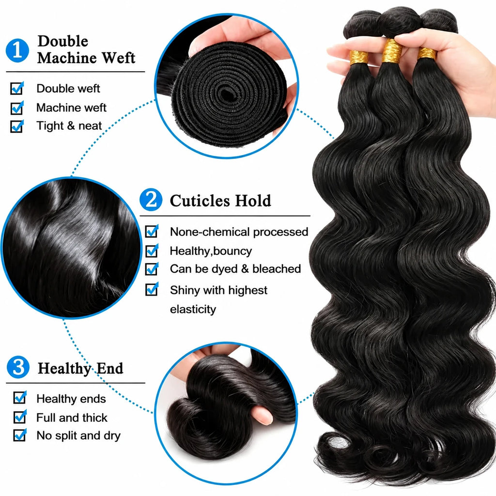 Body Wave Bundles Human Hair 1 2 3 Bundles Natural Black Color Brazilian Virgin Weave Bundles Human Hair Extensions For Women