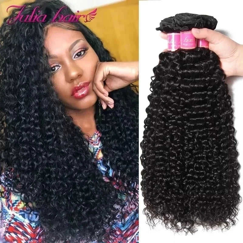 Malaysian Curly Human Hair Bundles Natural Color 8"-26" Ali Julia Remy Human Hair Weave Extensions 1/3/4 Pcs Curly Hair Bundles