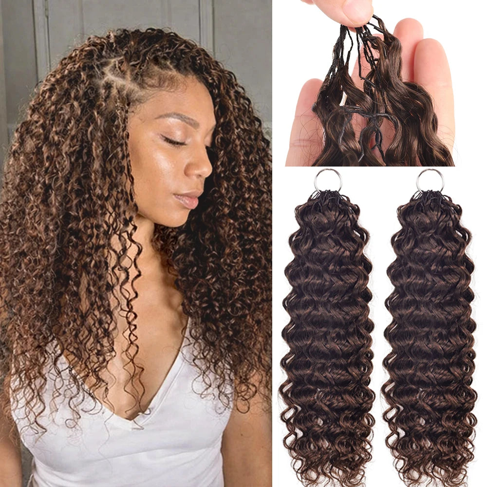 12A Dark Brown Feather Crochet Human Hair Extension For Braid Water Wave Pre-Separated Knotless #4 Color Curly Crochet Hair