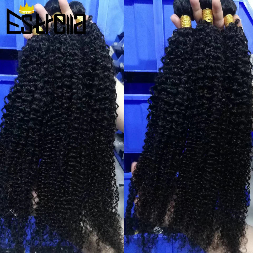 Natural Raw Human Hair Bundles 1/3/4 Kinky Curly Bundles Peruvian Human Hair Weave Bundles 8”-30" Kinky Curly Hair Extensions