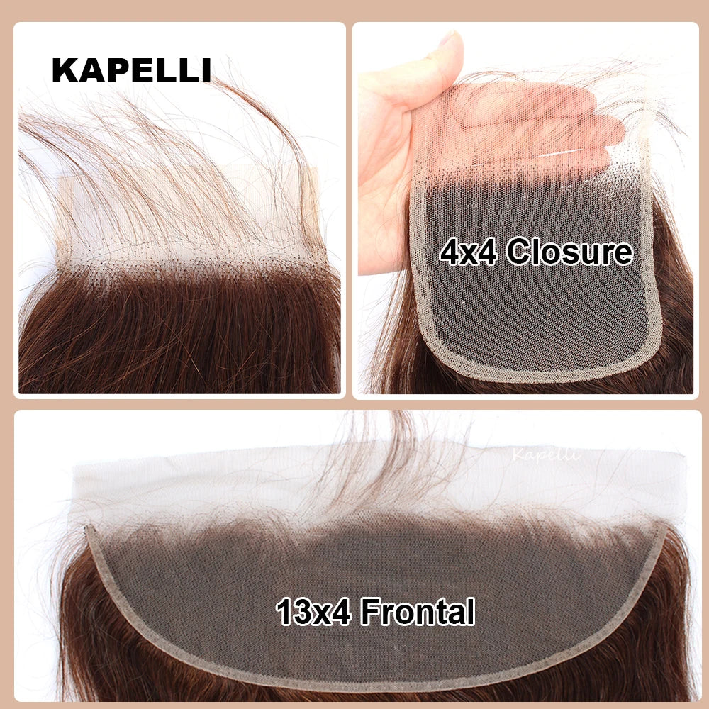 Human Hair Bundles with Closure Chocolate Brown Straight Bundles 100% Human Hair Weaving 4x4 13x4 HD Lace Frontal Hair Extension