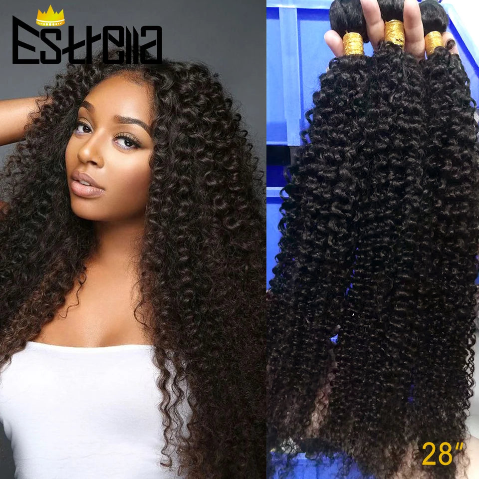 Natural Raw Human Hair Bundles 1/3/4 Kinky Curly Bundles Peruvian Human Hair Weave Bundles 8”-30" Kinky Curly Hair Extensions