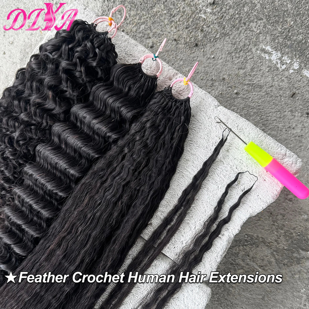 Feather Crochet Human Hair Pre-Separated Curly Bulk Hair for Braiding Human Hair Knotless Crochet Hair Extensions 14-18inch