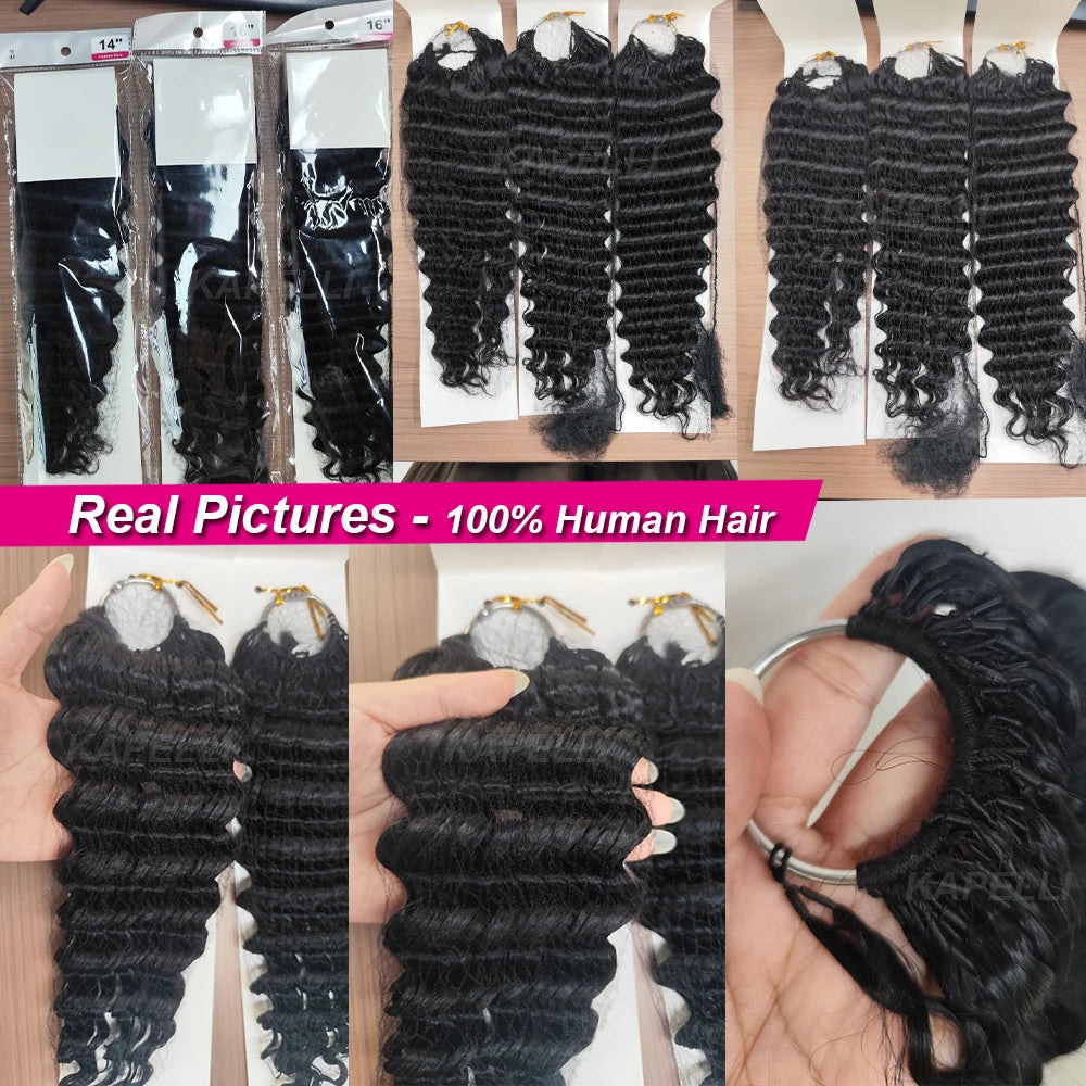 60g/pack Feather Human Crochet Hair for Braiding Deep Wave Crochet Human Hair Knotless Miracle Knots Hair Extensions Boho Braids