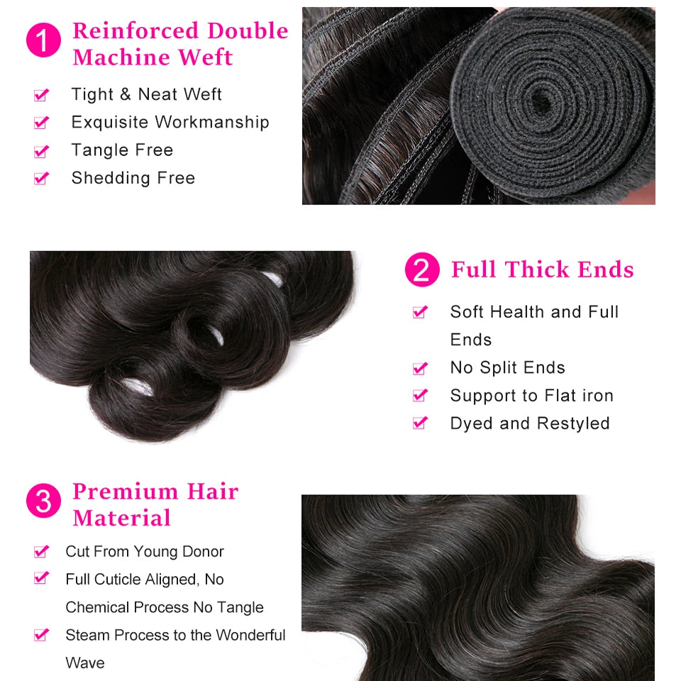Body Wave Bundles Human Hair Brazilian Weaving Hair Glueless Weave Black 3 4 Bundles Deal Natural 30 Inch Bundle Hair Extensions