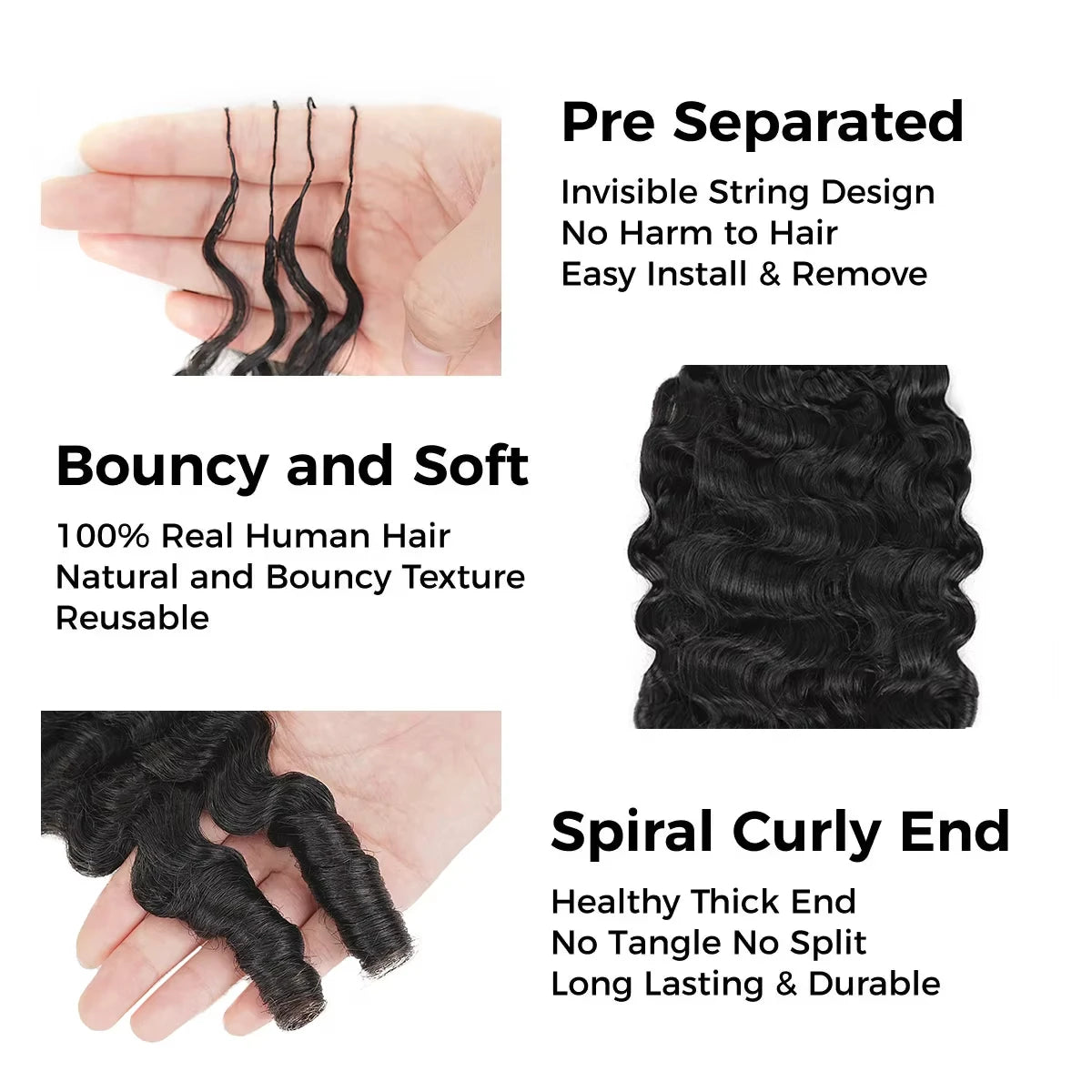 Burmese Curly Crochet Human Hair Feather Knotless Pre-Separated Crochet Hair Extensions Full Head Brazilian Hair For Women