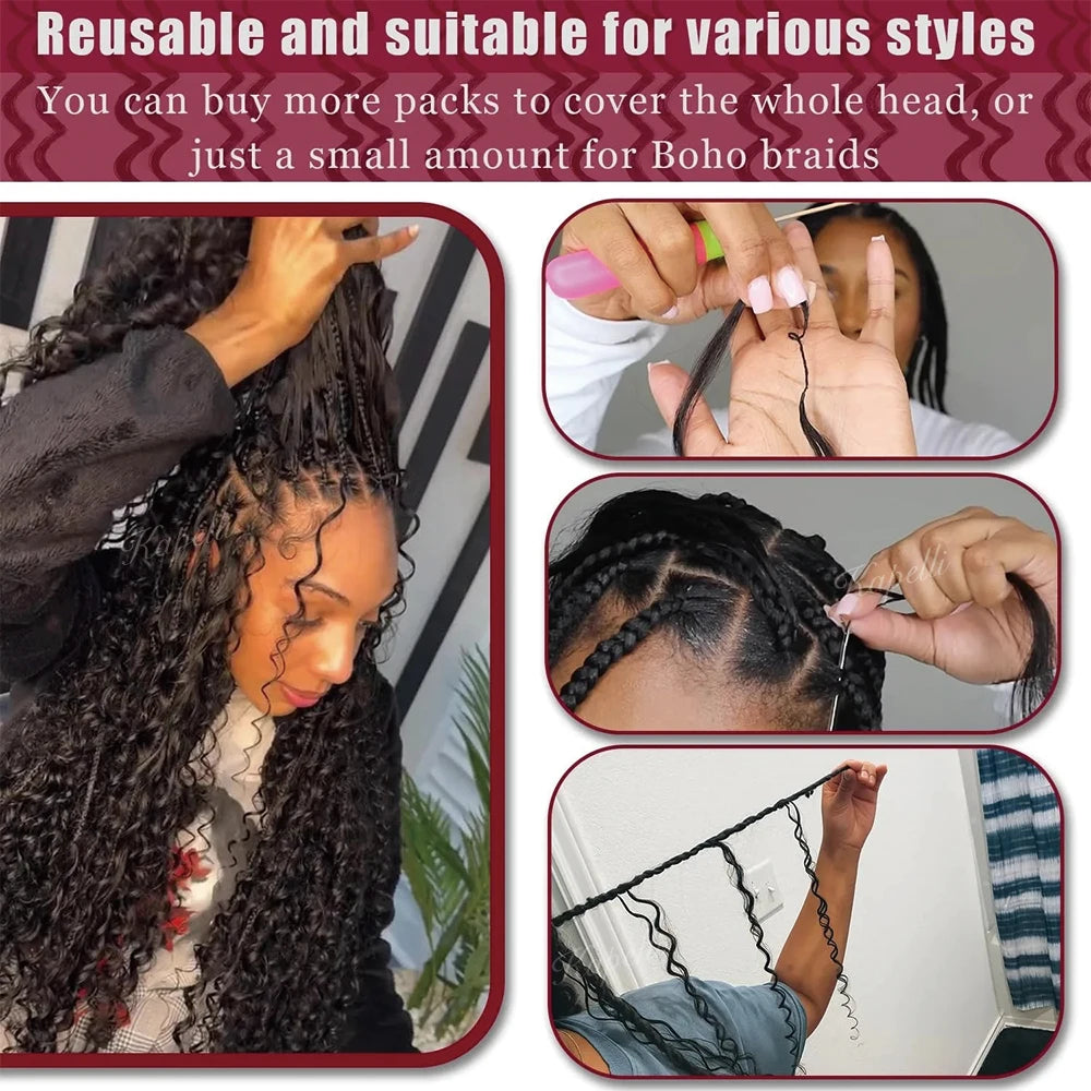60g/pack Feather Human Crochet Hair for Braiding Deep Wave Crochet Human Hair Knotless Miracle Knots Hair Extensions Boho Braids