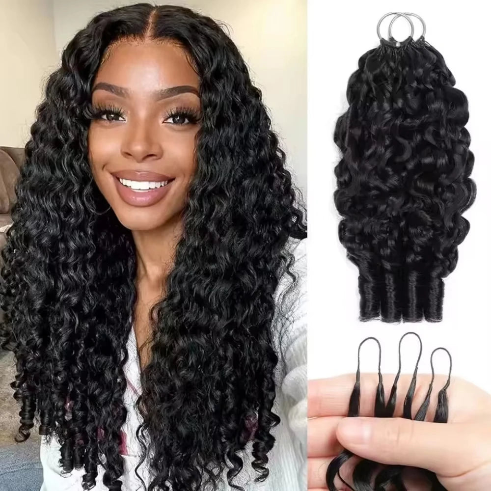 Burmese Curly Crochet Human Hair Feather Knotless Pre-Separated Crochet Hair Extensions Full Head Brazilian Hair For Women