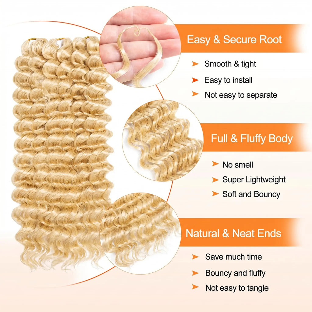613 Feather Crochet Braids Boho Human Hair For Braiding Deep Wave Pre-Separated Miracle Knots Crochet 100% Human Hair Extensions