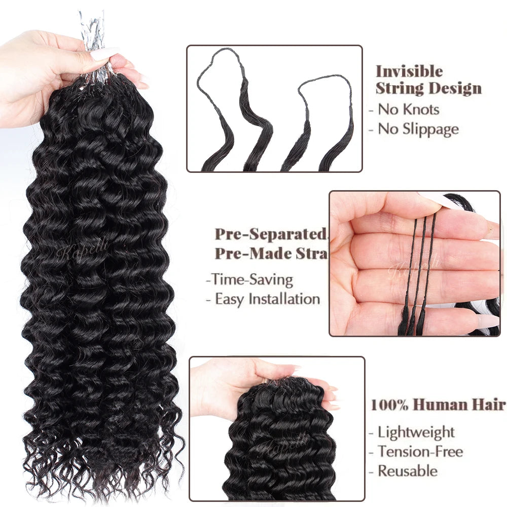 60g/pack Feather Human Crochet Hair for Braiding Deep Wave Crochet Human Hair Knotless Miracle Knots Hair Extensions Boho Braids