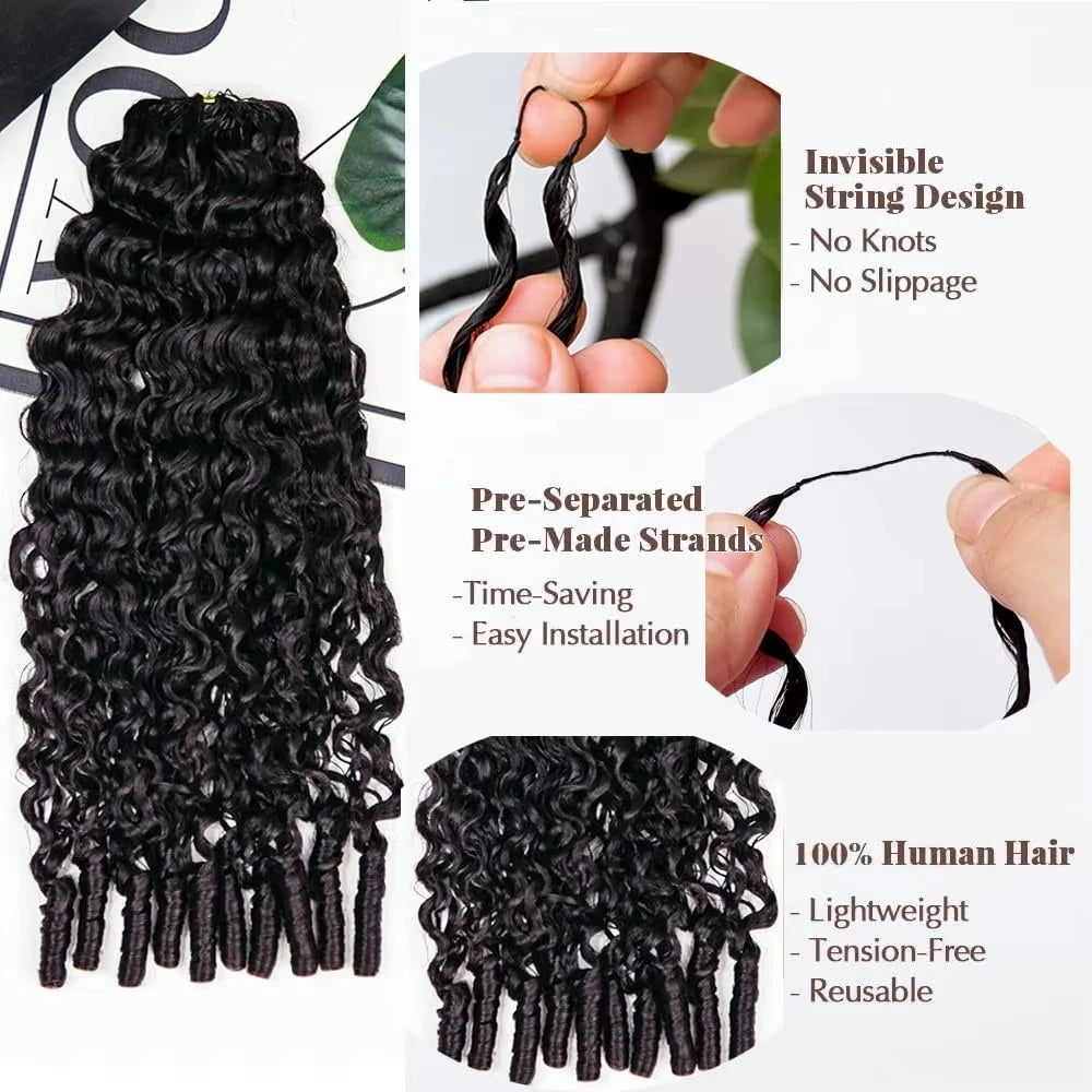 Burmese Curly Crochet Human Hair Feather Knotless Pre-Separated Crochet Hair Extensions Full Head Brazilian Hair For Women
