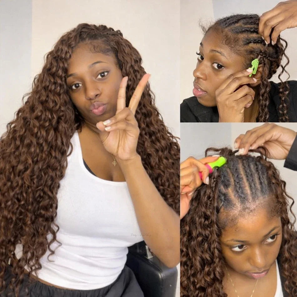 12A Dark Brown Feather Crochet Human Hair Extension For Braid Water Wave Pre-Separated Knotless #4 Color Curly Crochet Hair