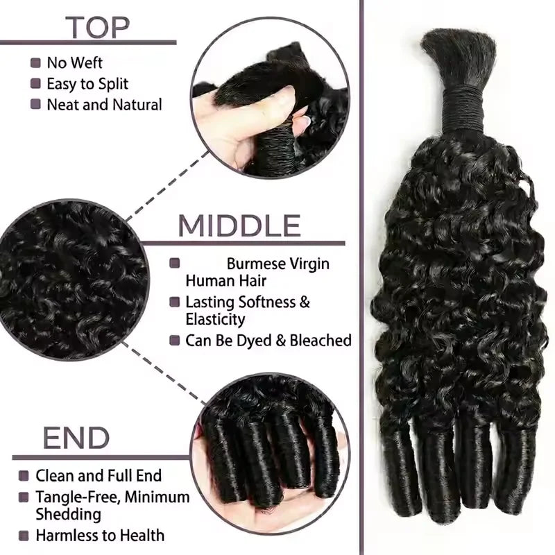 3/4 Bundles Human Braiding For Boho Braids Burmese Curly Bundles Human Hair For Bohemian Knotless Braids Curly Crochet Hair Exte