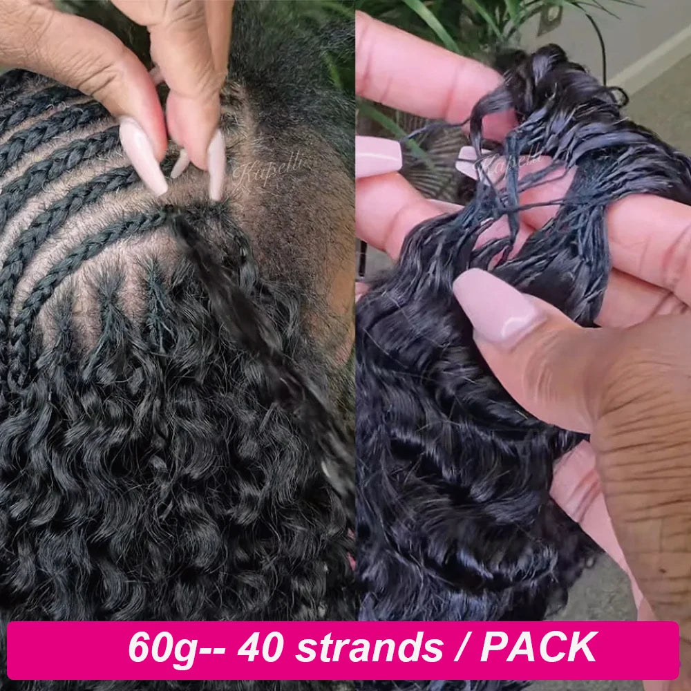 60g/pack Feather Human Crochet Hair for Braiding Deep Wave Crochet Human Hair Knotless Miracle Knots Hair Extensions Boho Braids